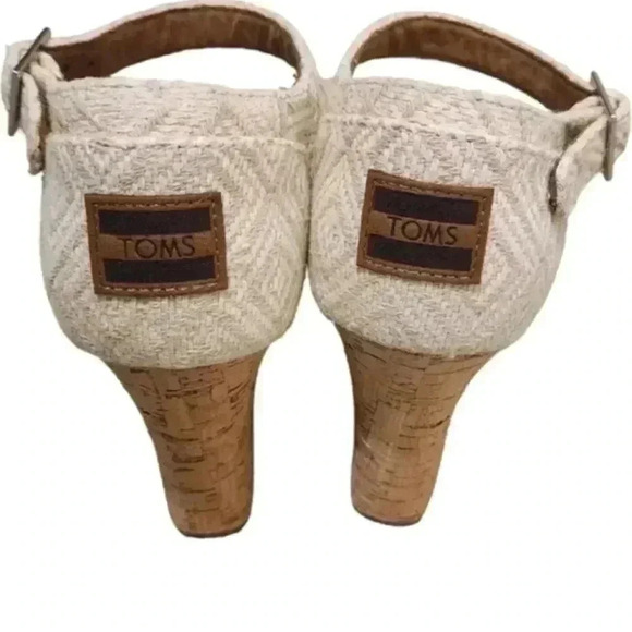 TOM'S Sienna Wedge Sandal Cork Sole Cream Beige Tan Espadrille Women's size 8.5 - Picture 8 of 11